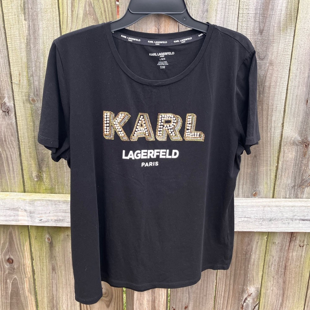 Karl Lagerfeld Black Tee with Subtle Gold Details